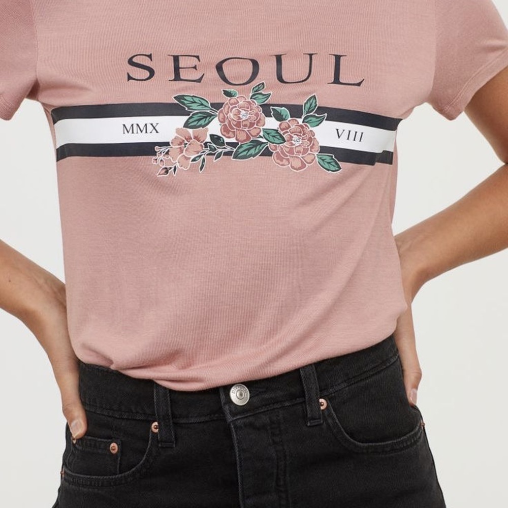 H&M Divided Seoul Dusty Pink Crop Top T-Shirt (Large)